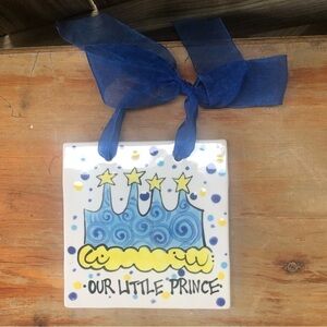 T Cabells Too Our Little Prince Hand Painted Hanging Wall Tile & Blue Ribbon 6”